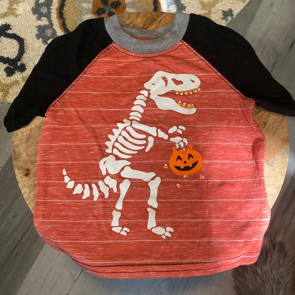 Target Celebrate Skeleton T-Rex Halloween Orange Black White T-Shirt 2T Toddler